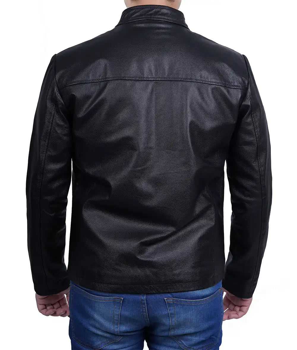 Mens Black Cafe Racer Cowhide Leather Jacket