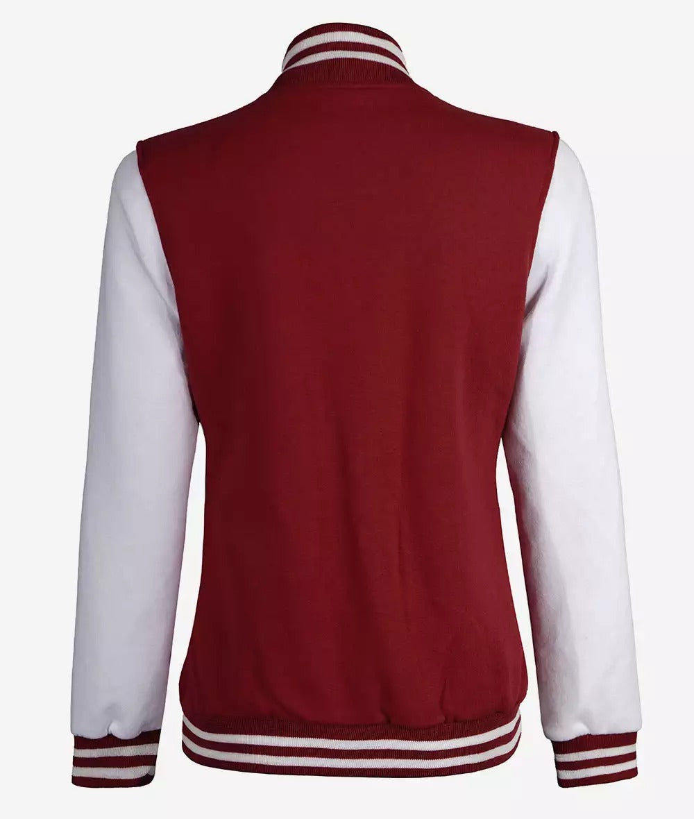 Womens Maroon Varsity Jacket with White Sleeves - Baseball Bomber Jacket (Few Left)