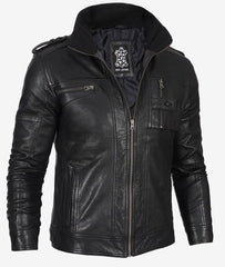 Men's Biker Style Black Leather Jacket