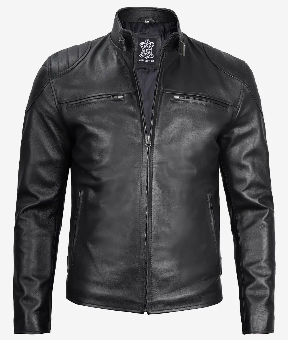 Men's Black Lambskin Leather Cafe Racer Jackets