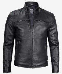 Men's Black Lambskin Leather Cafe Racer Jackets