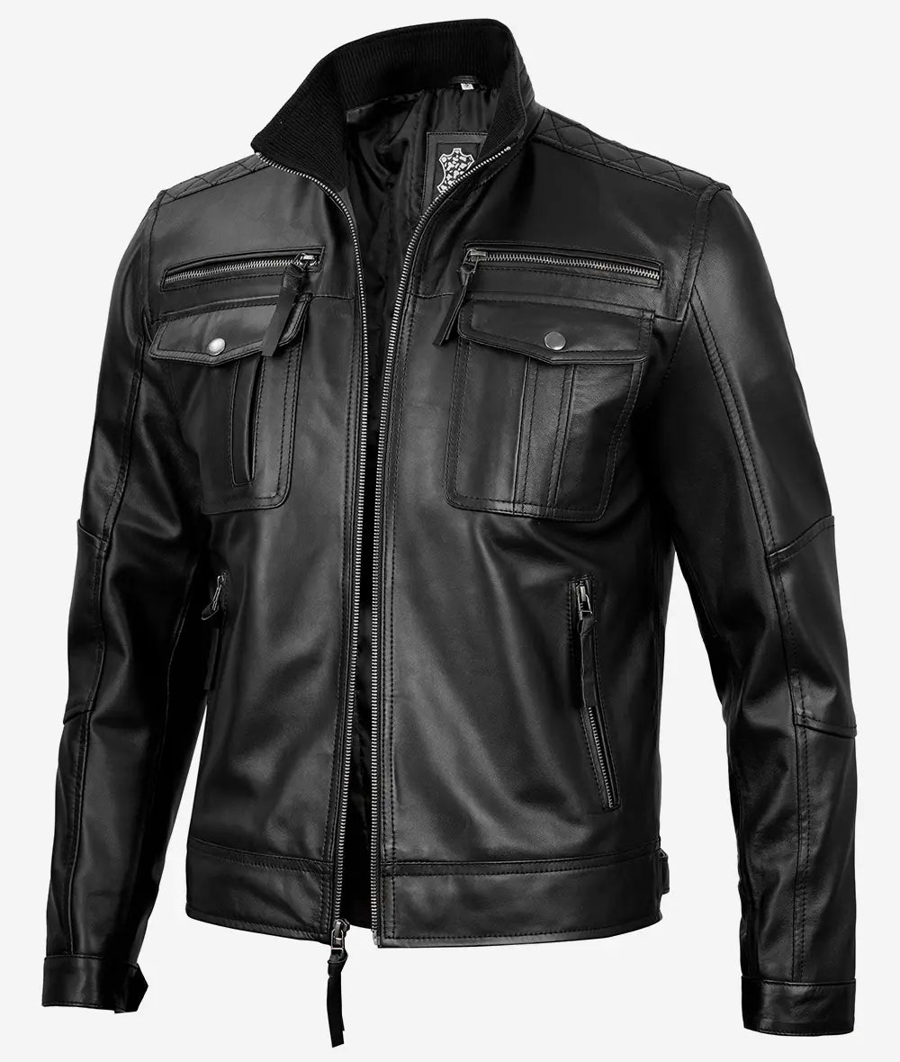 Men's Top Notch Black Cafe Racer Leather Jacket