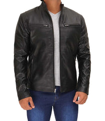 Men's Slim Fit Black Cafe Racer Leather Jacket