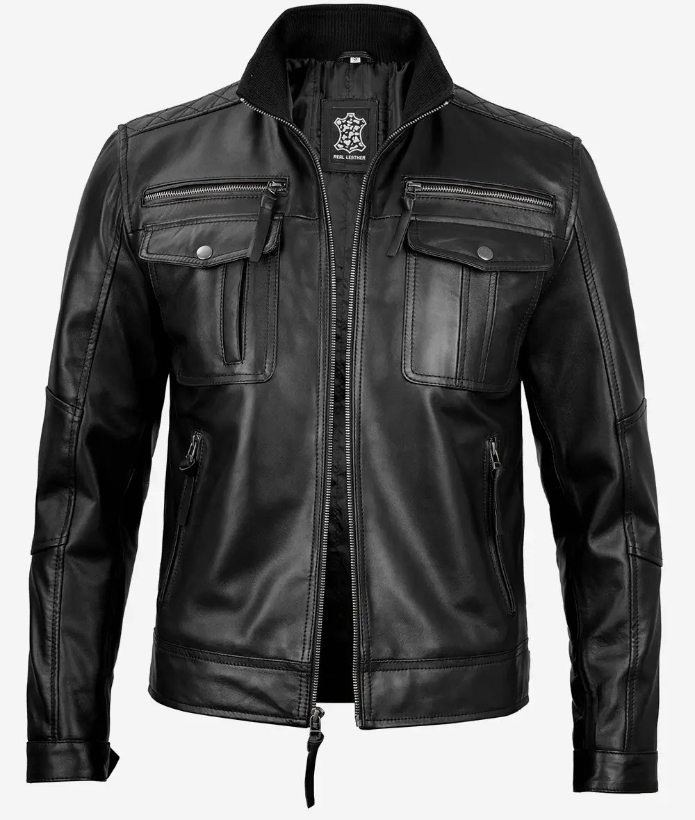 Men's Top Notch Black Cafe Racer Leather Jacket