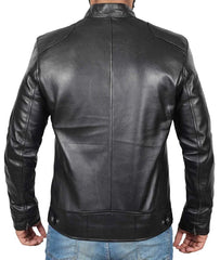 Men's Black Lambskin Leather Cafe Racer Jacket