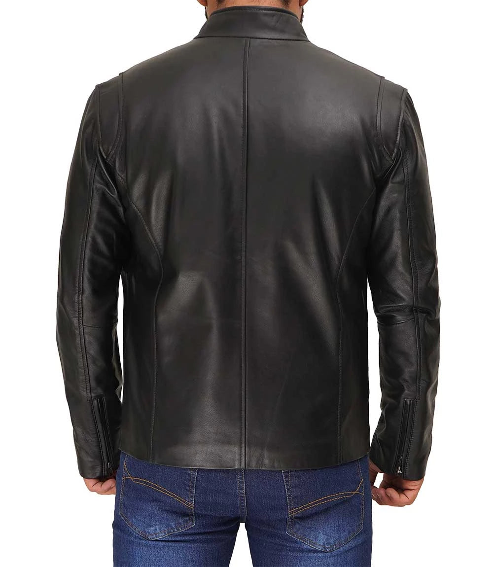 Men's Slim Fit Black Cafe Racer Leather Jacket