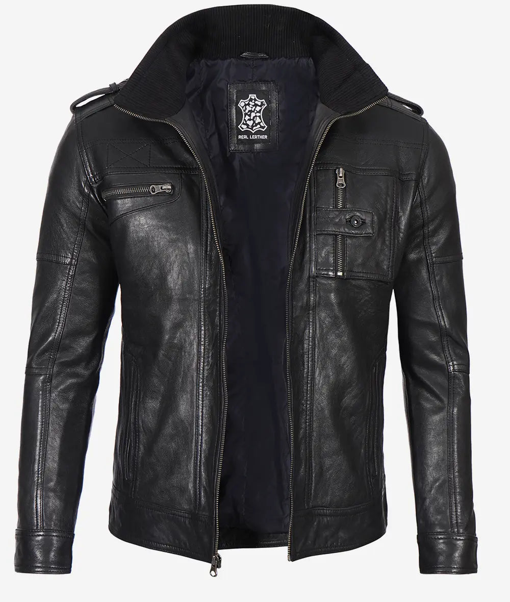 Men's Biker Style Black Leather Jacket