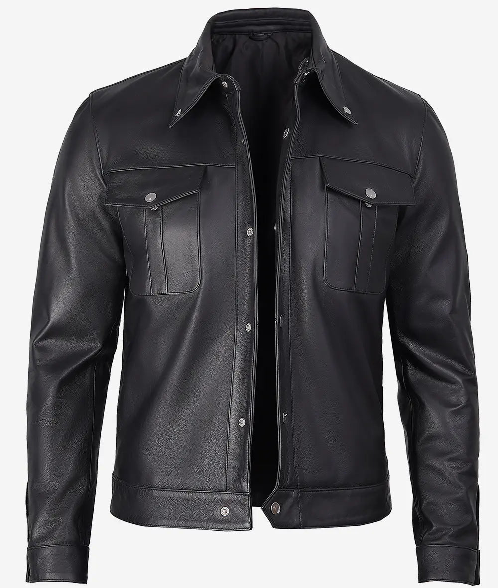 Men's Premium Black Trucker Leather Jacket