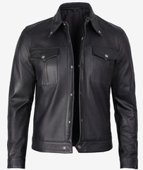 Men's Premium Black Trucker Leather Jacket