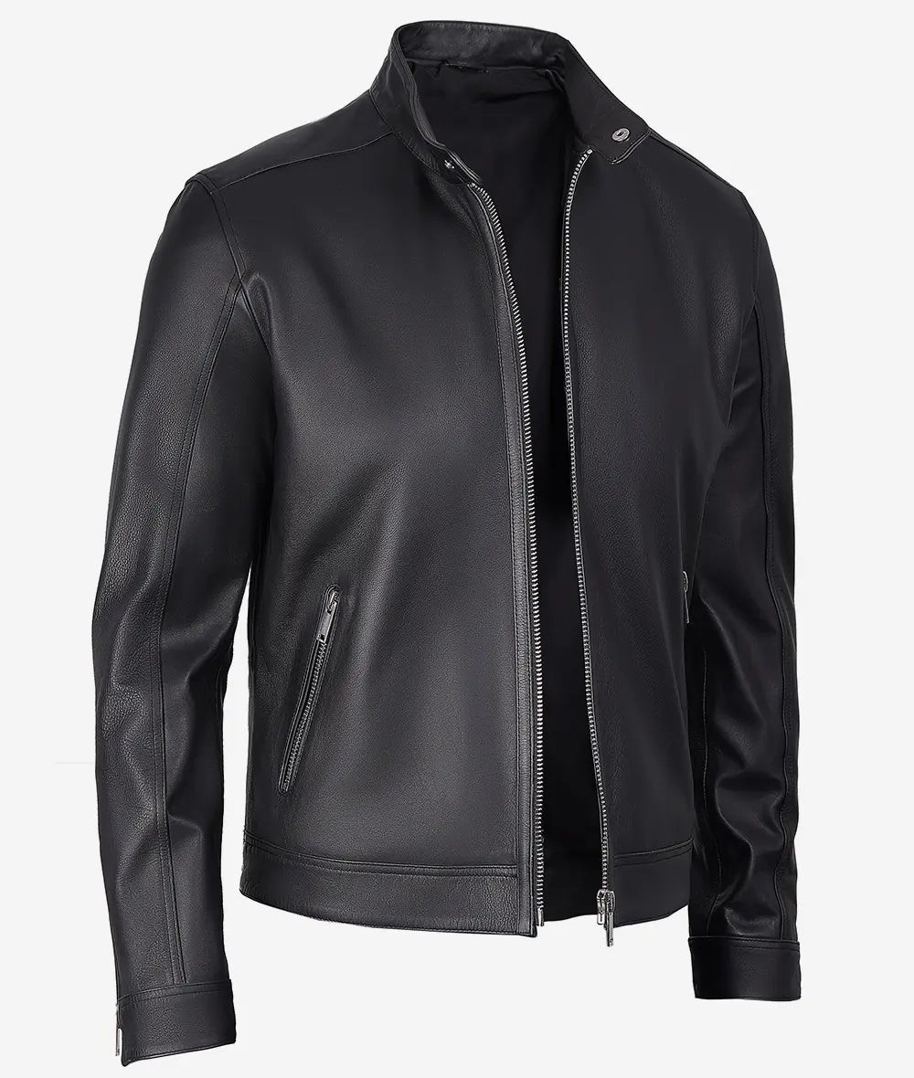 Men's Premium Black Cafe Racer Leather Jacket