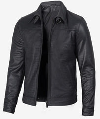 Men's Premium Black Crocodile Textured Leather Jacket