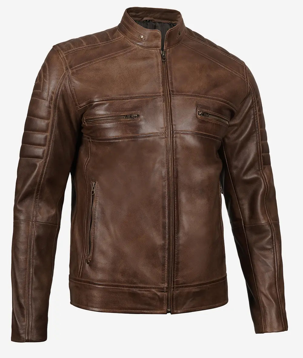 Mens Coffee Brown Biker Leather Jacket