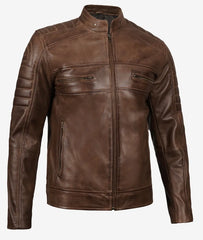 Mens Coffee Brown Leather Biker Jacket