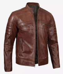 Men's Cognac Cafe Racer Leather Jacket