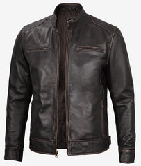 Men's Real  Vintage Cafe Racer Leather Brown Jacket