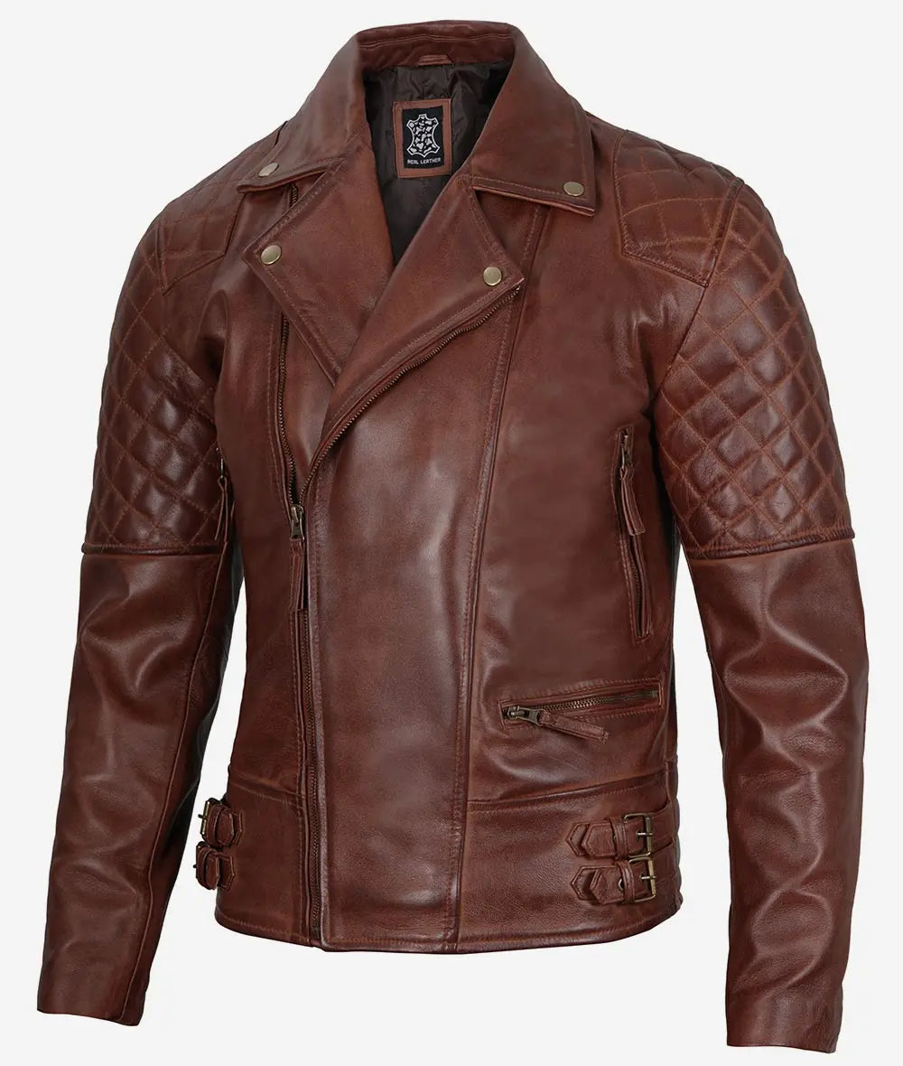 Men's Cognac Motorcycle Leather Jacket