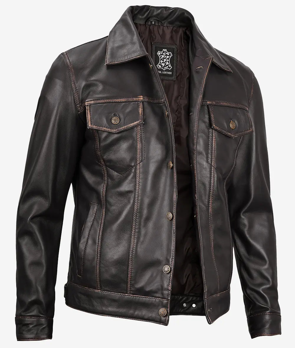 Black Leather Cafe Racer Jacket for Men