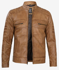 Men's Cafe Racer Camel Brown Leather Jacket