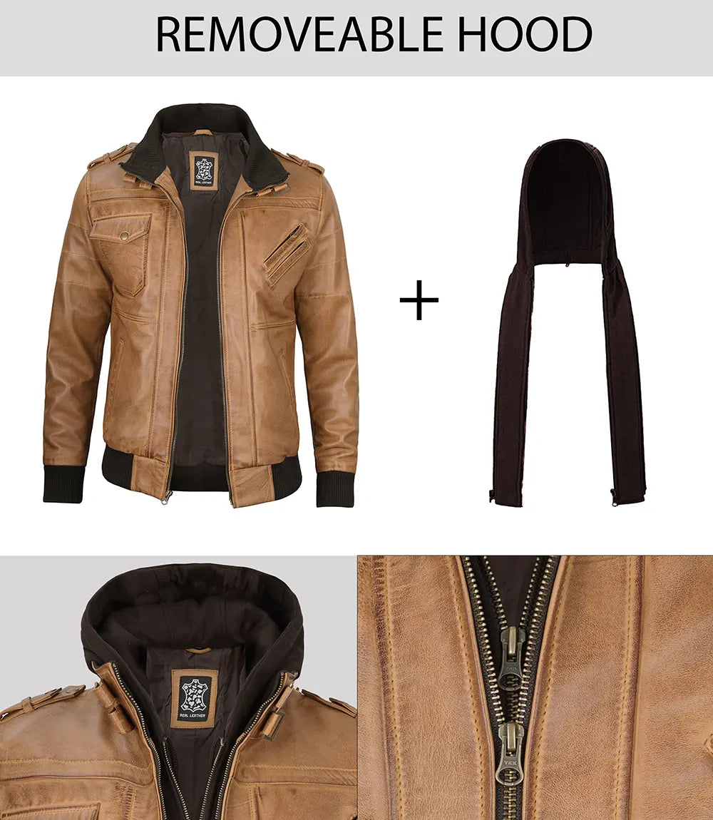 Men's Camel Brown Bomber Leather Jacket