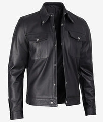 Men's Premium Black Trucker Leather Jacket