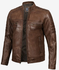 Mens Coffee Brown Biker Leather Jacket