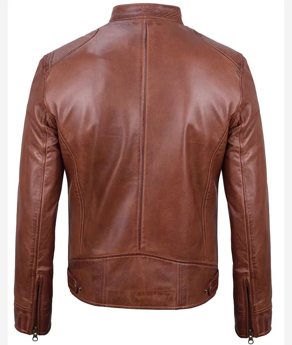 Men's Cognac Café Racer Leather Jackets