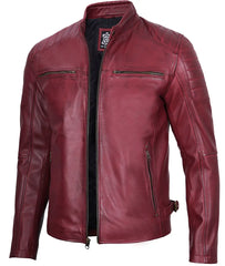 Men's Maroon Waxed Cafe Racer Leather Jacket