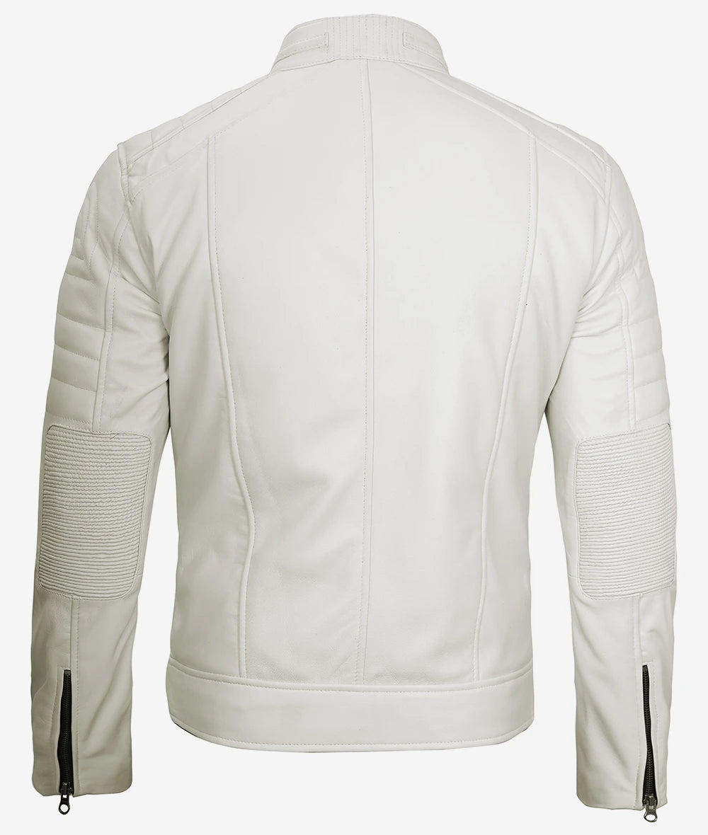 Mens Off White Cafe Racer Leather Jacket