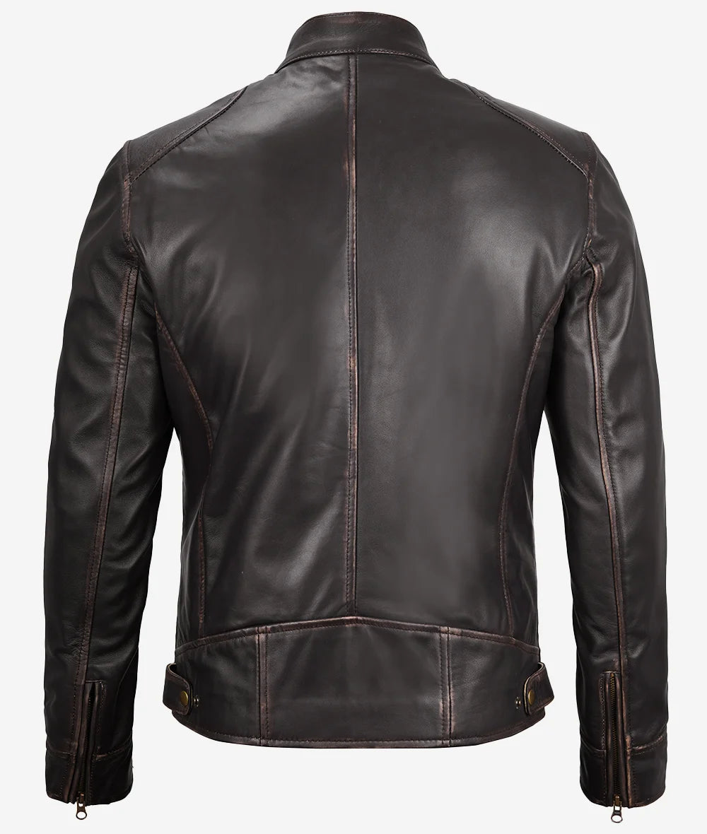 Men's Real Leather Vintage Brown Cafe Racer Jacket