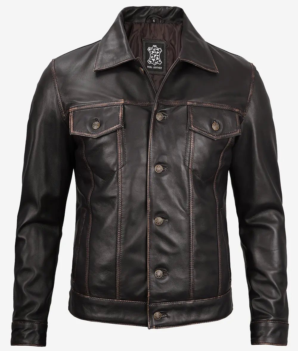 Black Leather Cafe Racer Jacket for Men