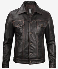 Black Leather Cafe Racer Jacket for Men