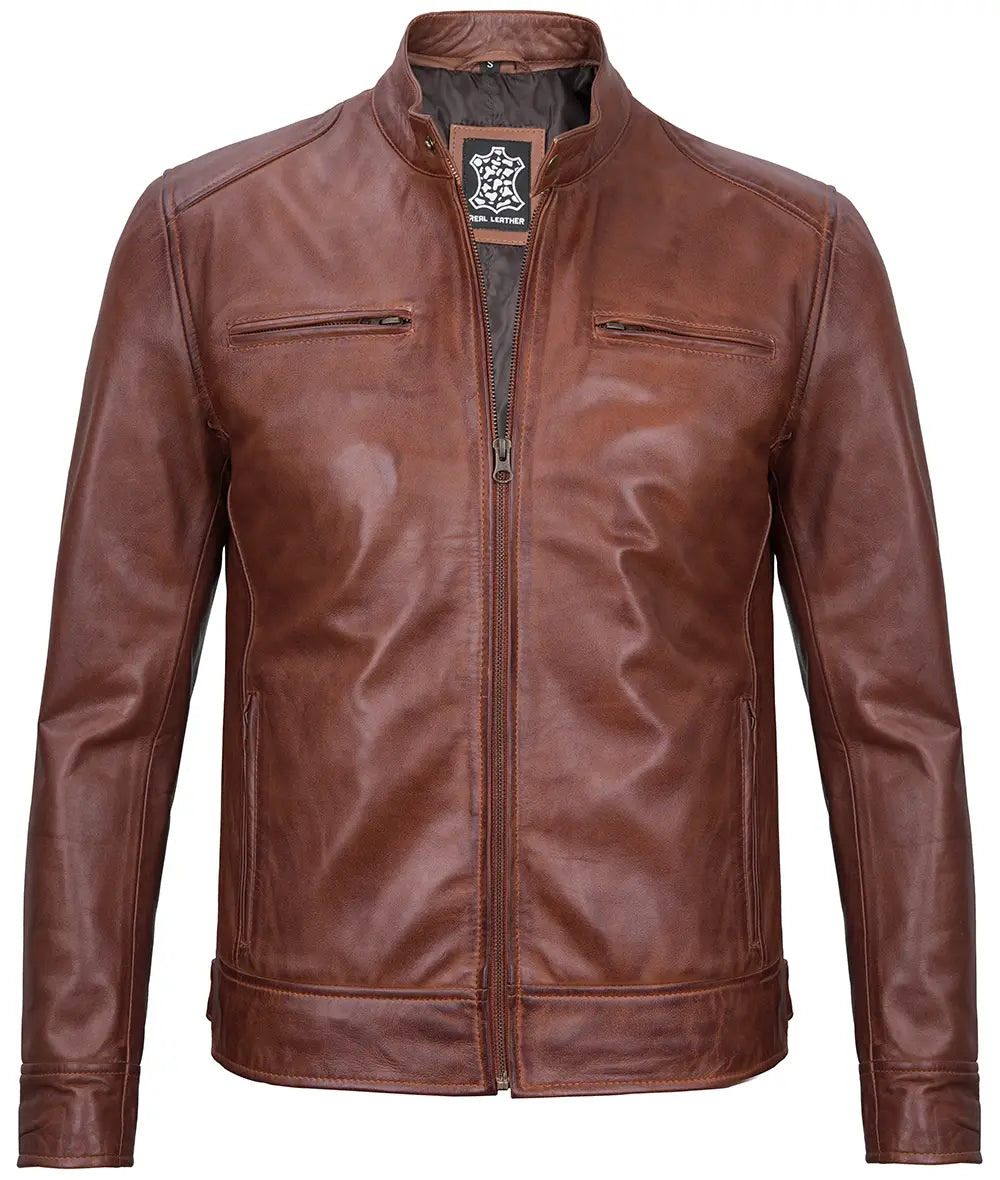 Men's Cognac Café Racer Leather Jackets