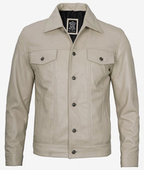 Men's Real Lambskin Leather Beige Trucker Jacket