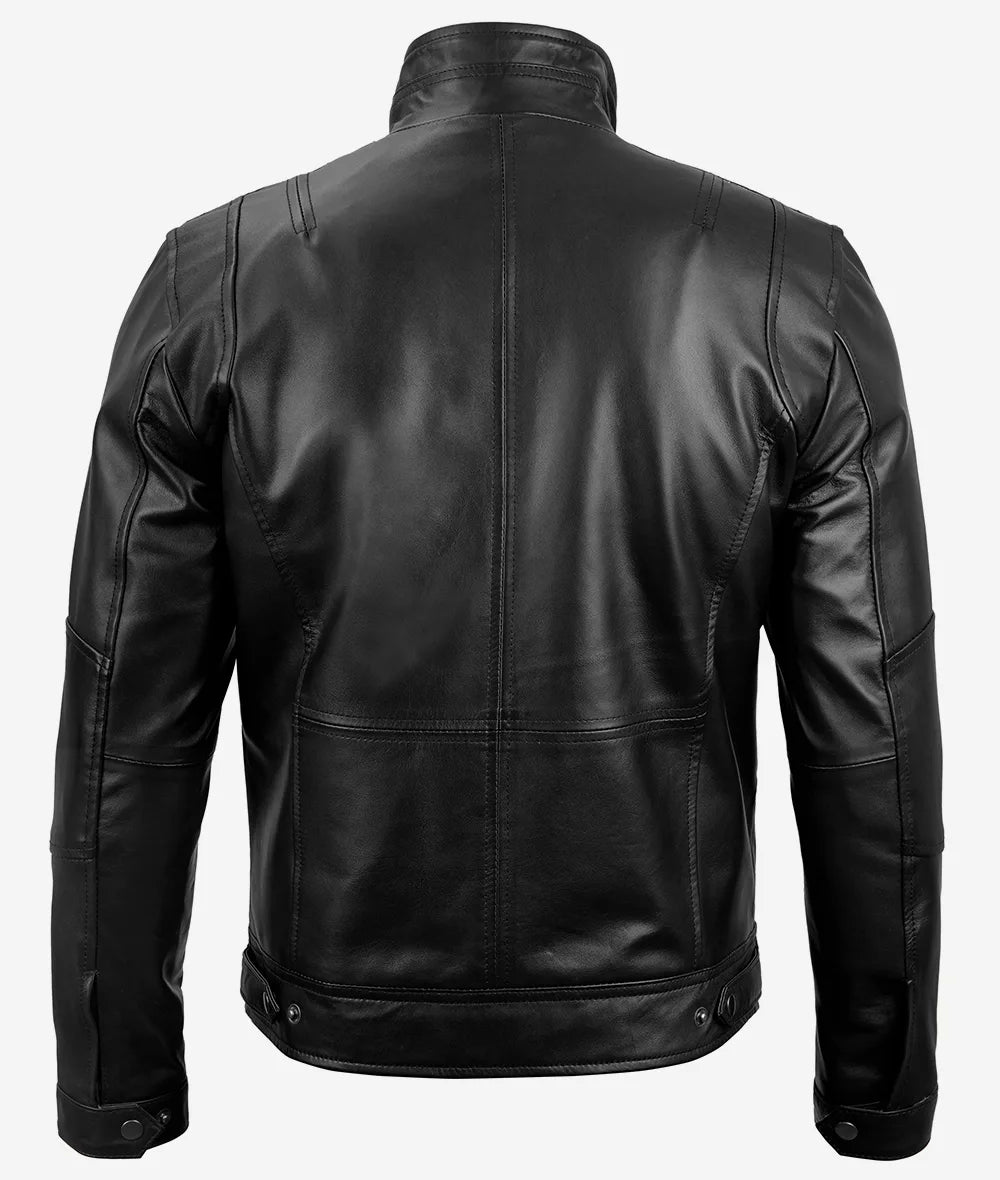 Men's Top Notch Black Cafe Racer Leather Jacket