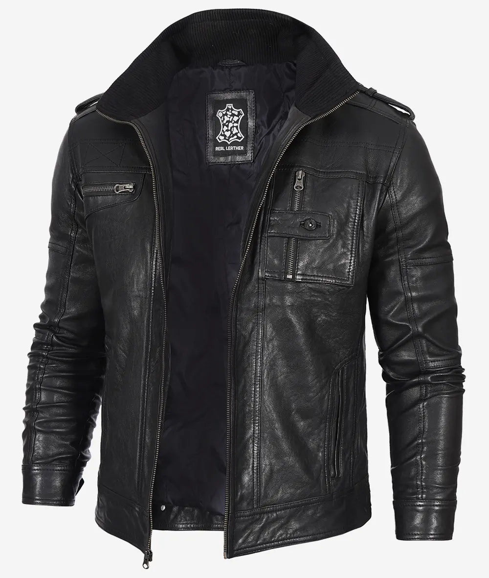 Men's Biker Style Black Leather Jacket