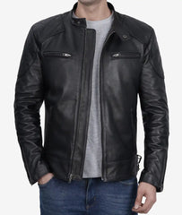 Black Leather Cafe Racer Jacket for Men