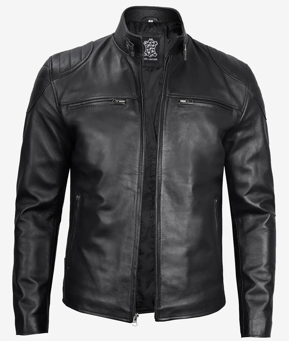 Men's Black Lambskin Leather Cafe Racer Jackets