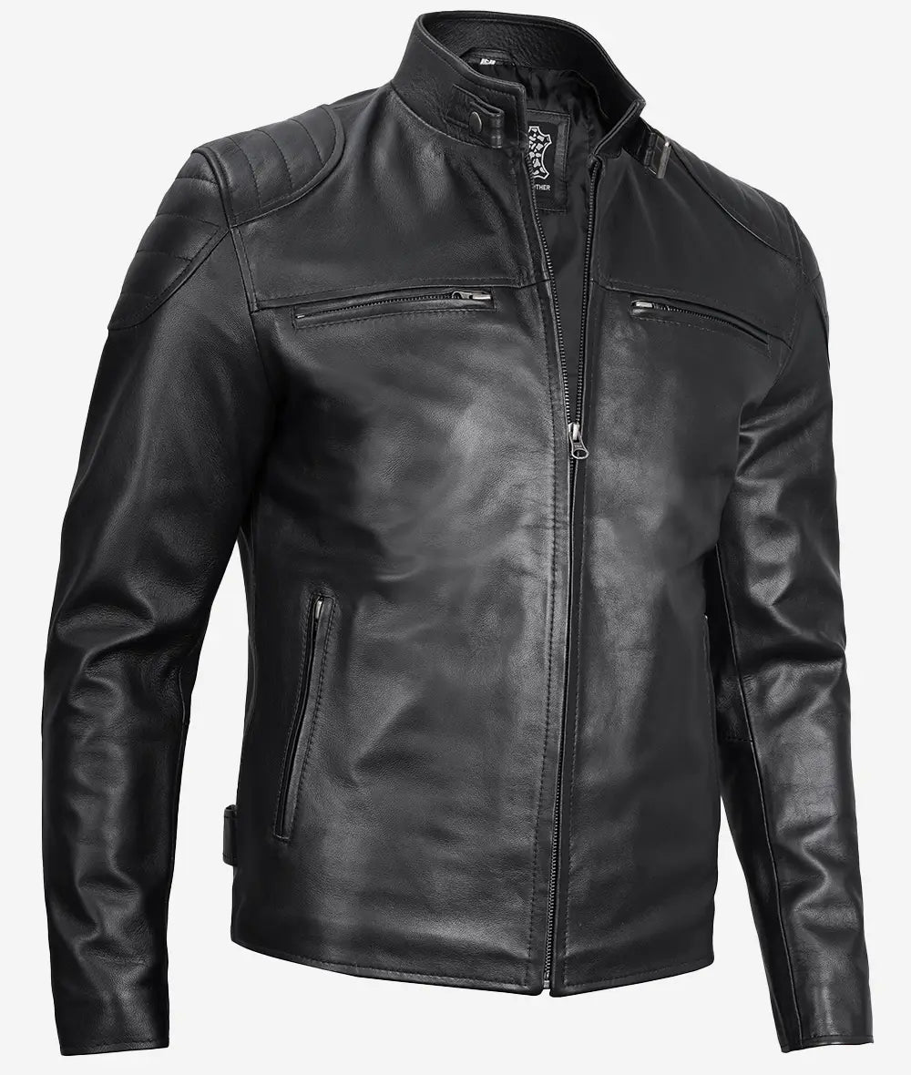 Men's Black Lambskin Leather Cafe Racer Jackets