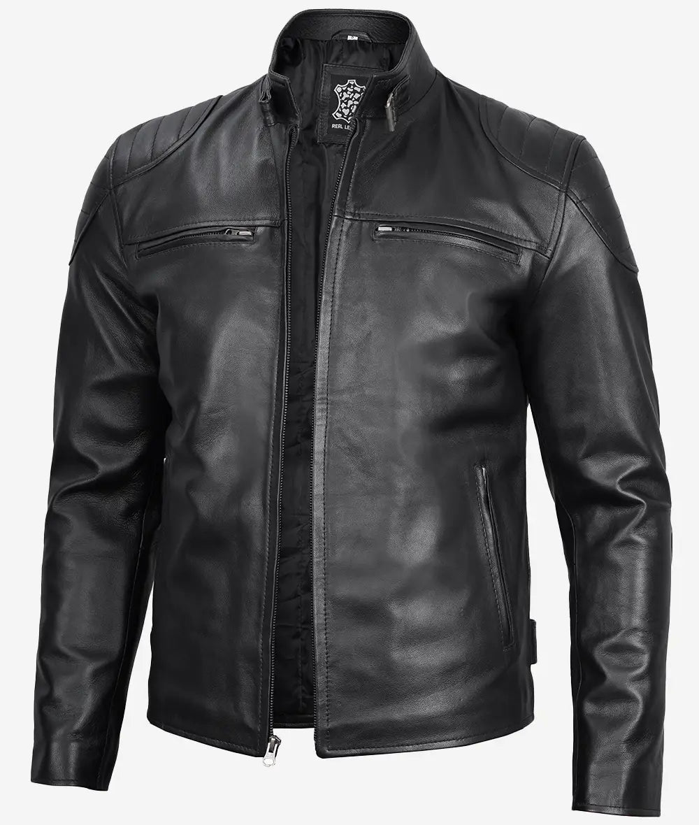 Men's Black Lambskin Leather Cafe Racer Jackets