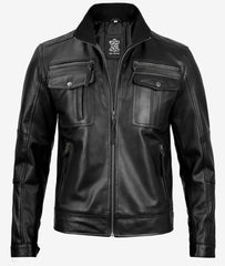 Men's Top Notch Black Cafe Racer Leather Jacket