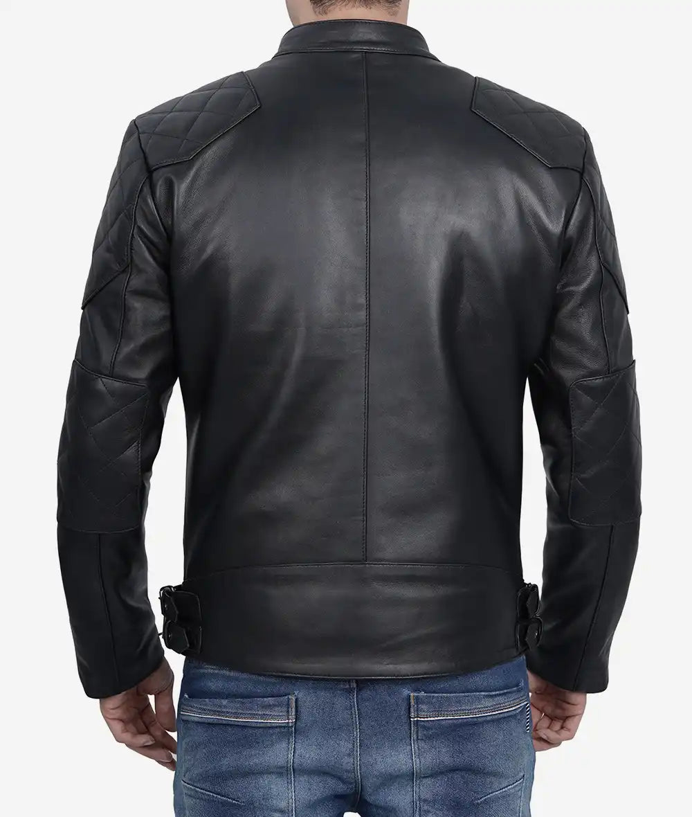 Black Leather Cafe Racer Jacket for Men