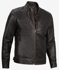 Men's Real Leather Vintage Brown Cafe Racer Jacket