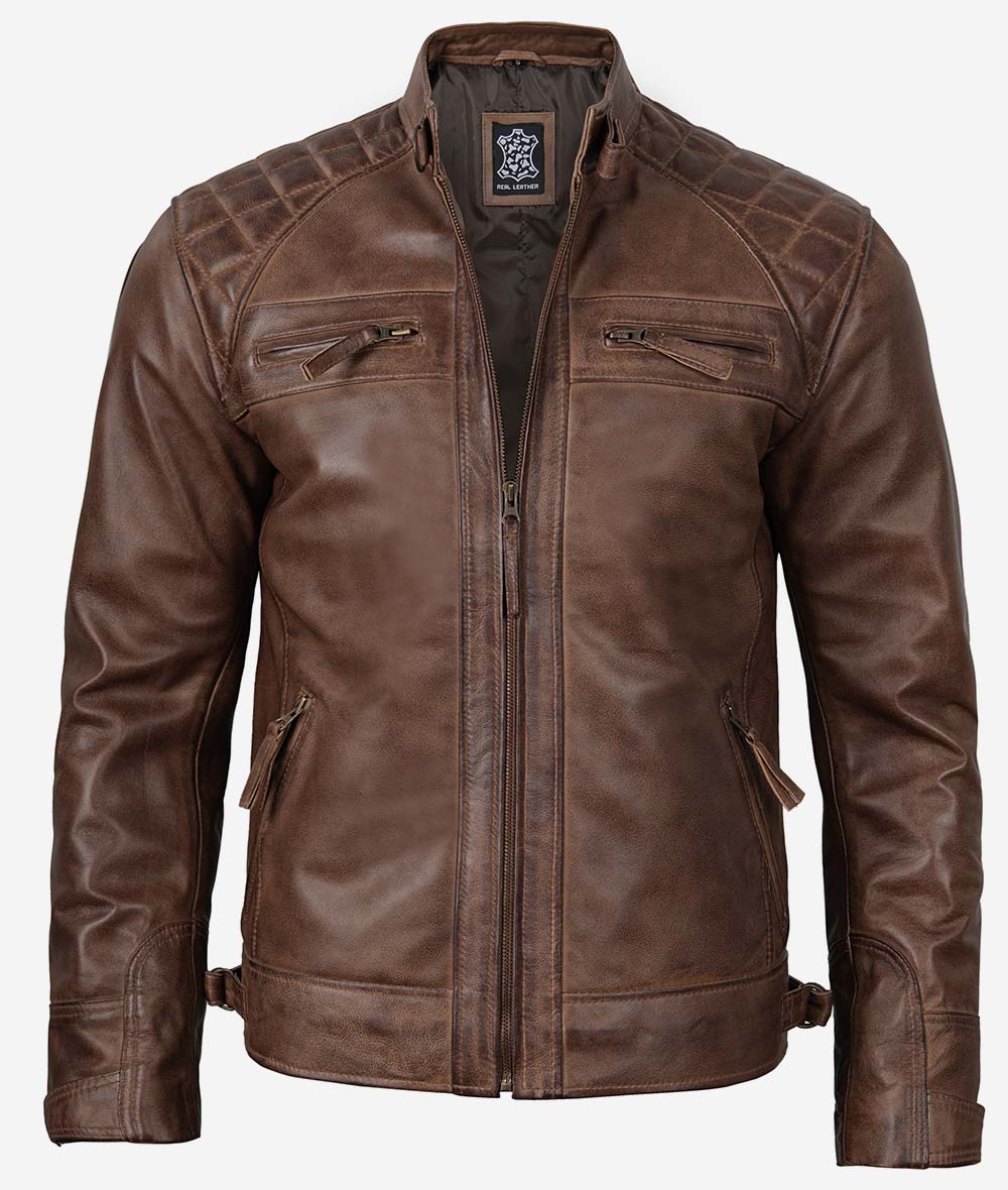 Men's Coffee Brown Motorcycle Leather Jacket