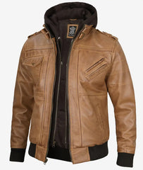 Men's Camel Brown Bomber Leather Jacket