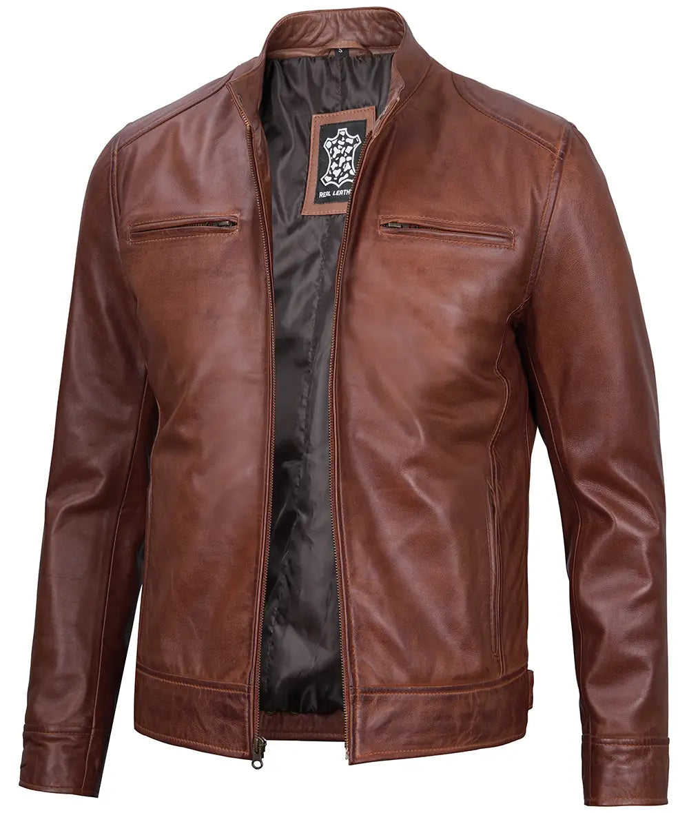 Men's Cognac Café Racer Leather Jackets