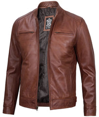 Men's Cognac Café Racer Leather Jackets