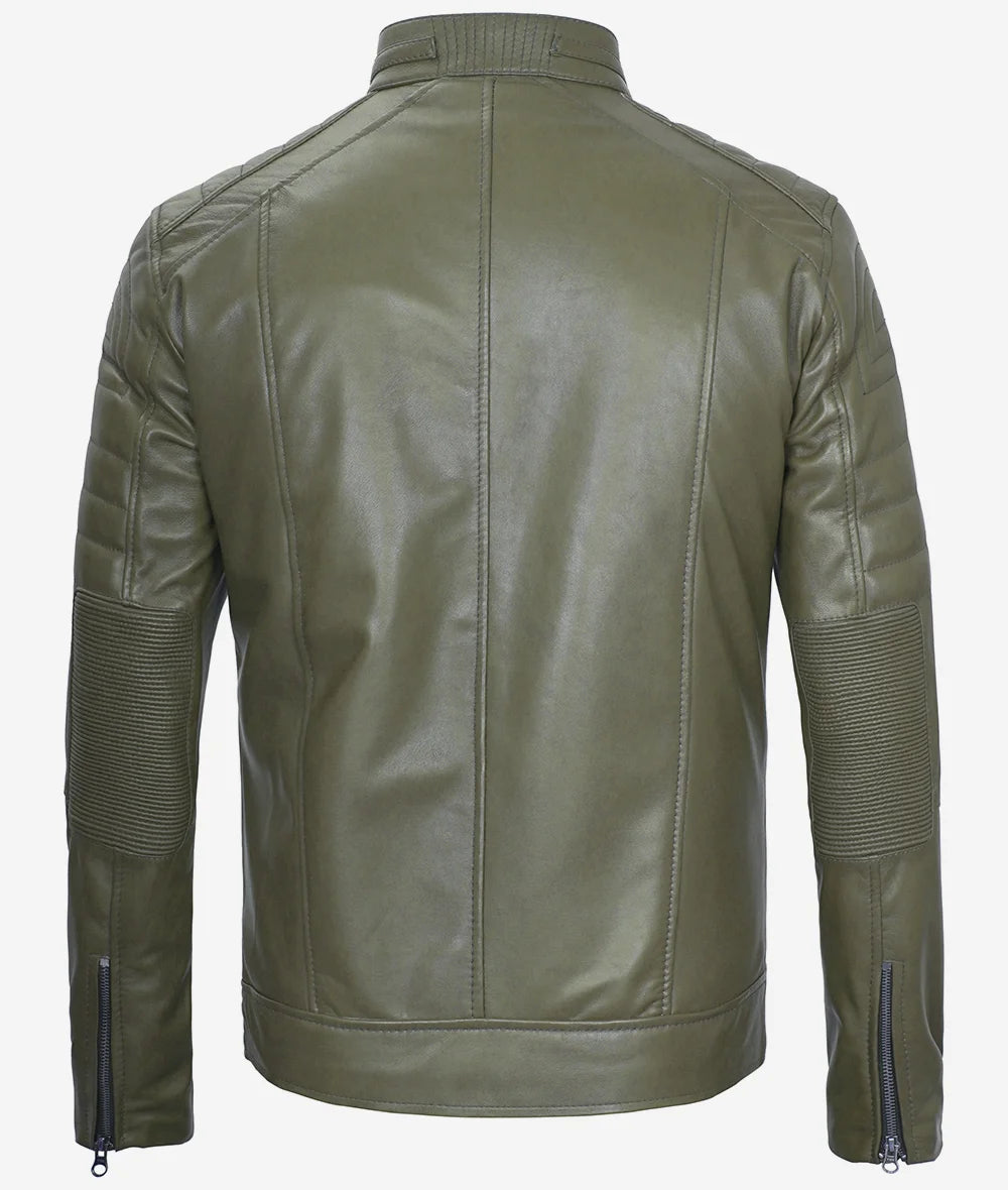 Mens Military Green Cafe Racer Leather Jacket