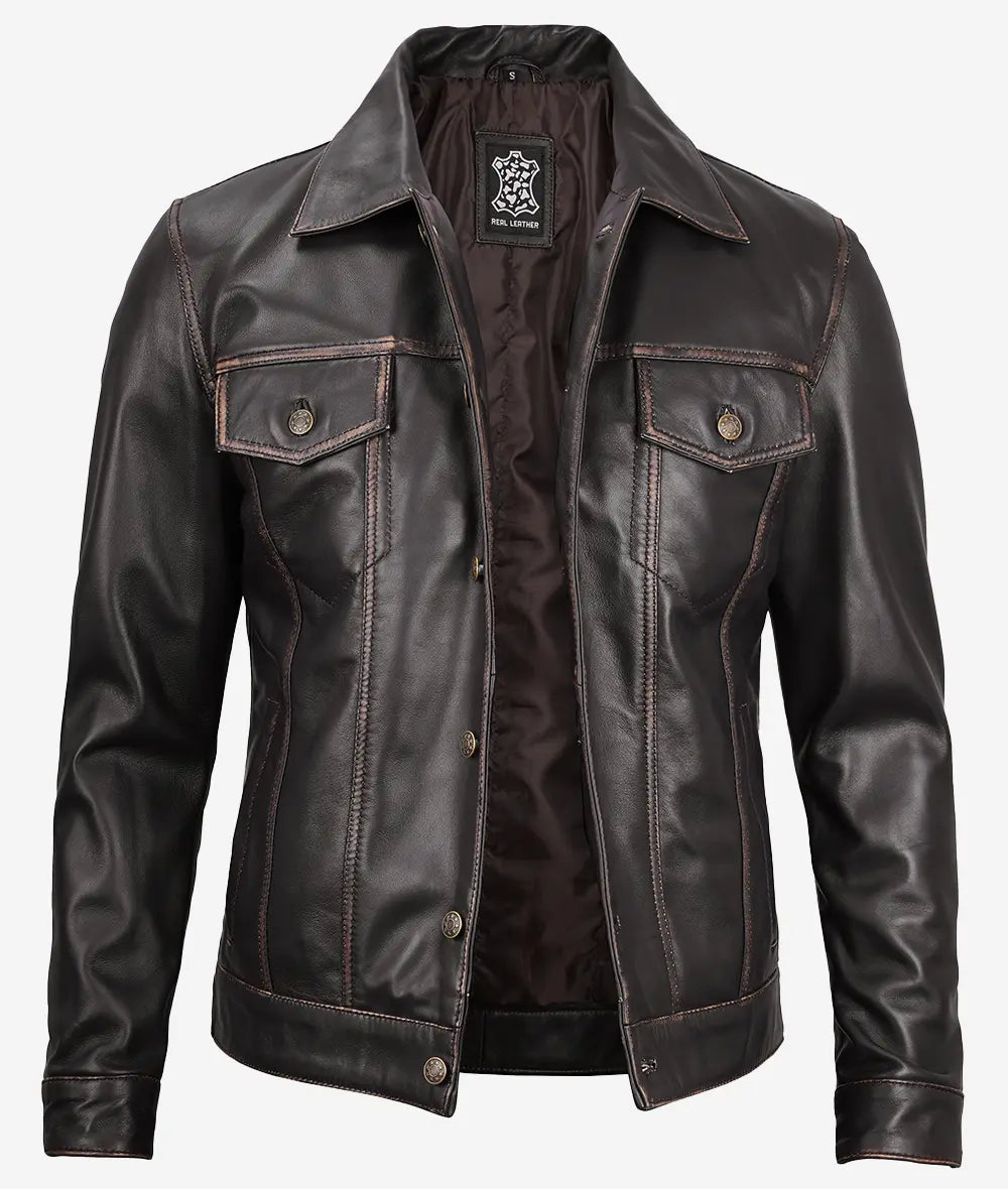 Black Leather Cafe Racer Jacket for Men