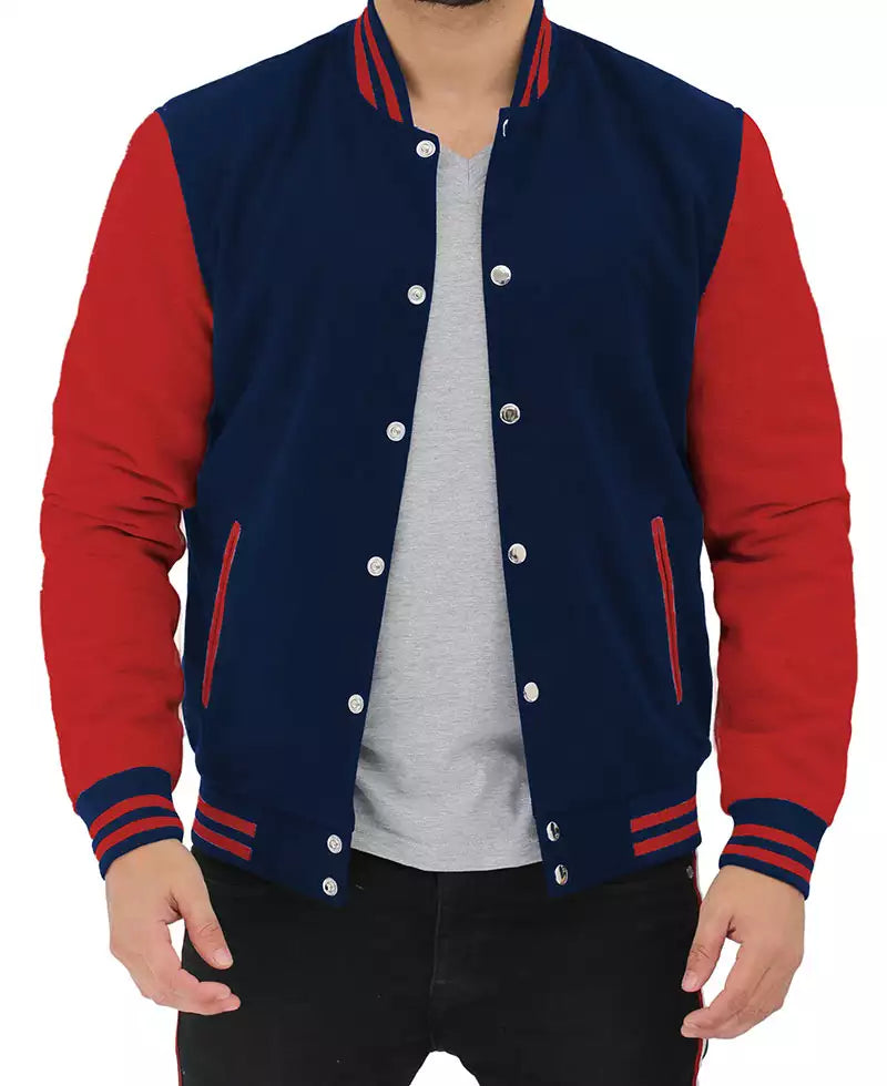 OFF Men's Red and Navy Blue Baseball-Style Varsity Jacket