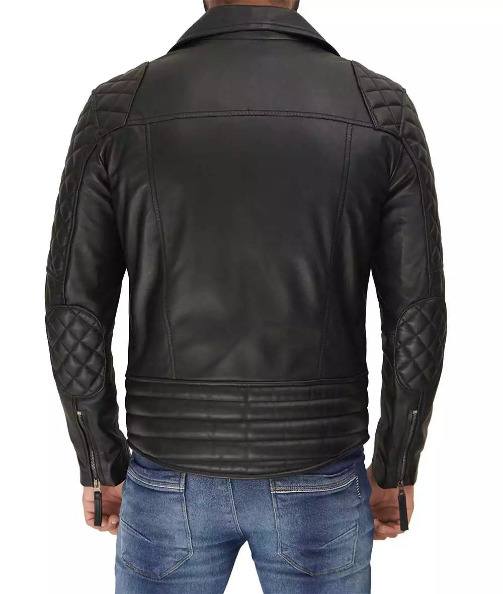 Asymmetrical Mens Black Quilted Leather Motorcycle Jacket